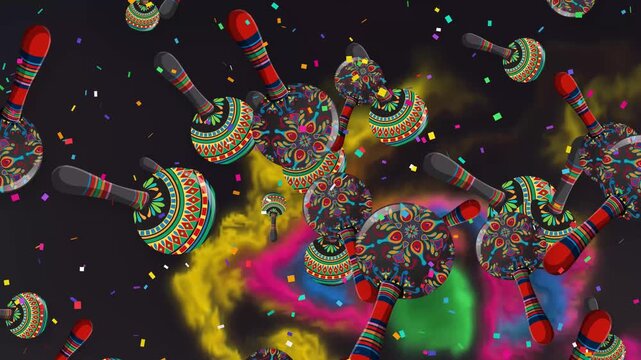 Mexican Maracas and Colorful Smoke Clouds Bursting Animation