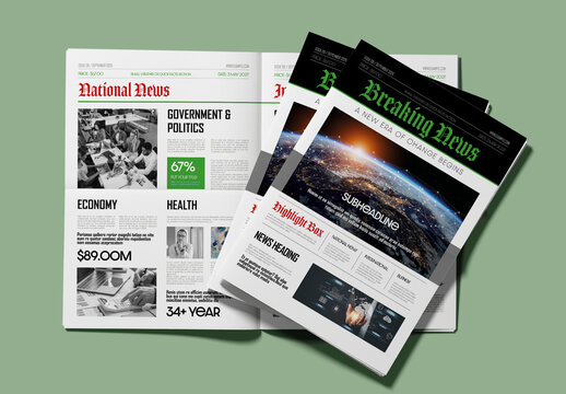 Newspaper Design Template with Editorial News Layout