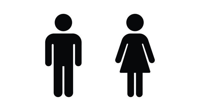 Man and woman icon set featuring male and female person symbols for restroom signs, user profiles, public facilities, and interface design.