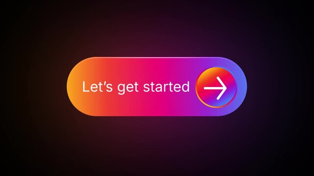 Modern gradient UI button with lets get started text and moving arrow animation