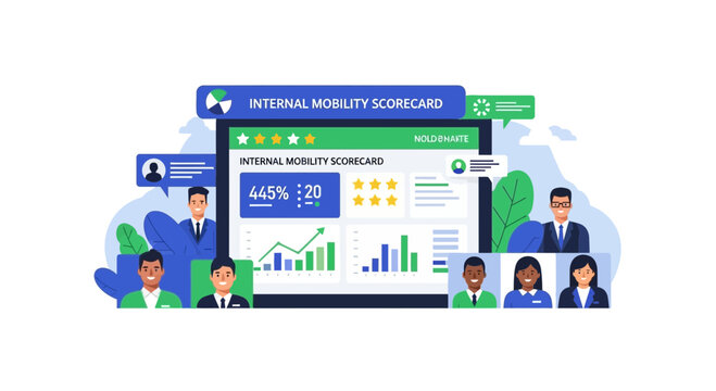 Internal mobility scorecard dashboard showing HR analytics and employee performance metrics.