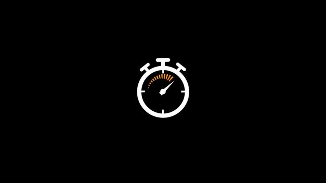 Minimalist stopwatch icon animation on black background, time management and, countdown concept, timer clock