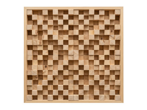 Geometric wooden puzzle board with interlocking square pieces arranged in a grid.
