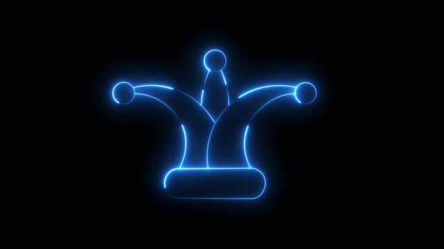 Jester hat blue glowing neon icon animation loop isolated on black background