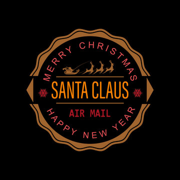 Merry Christmas 2027. A round stamp depicting Santa Claus in a sleigh