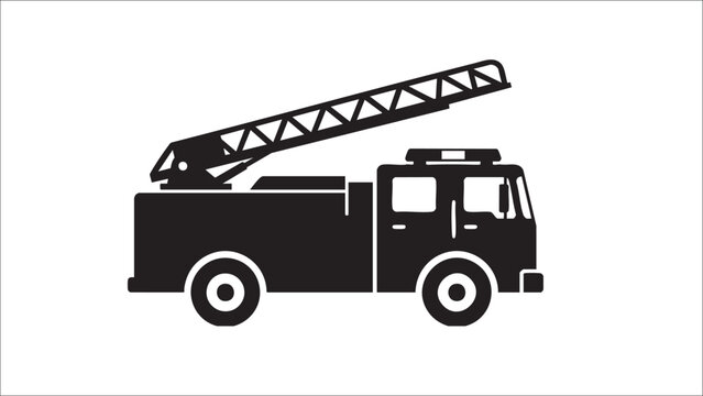 Fire truck silhouette, side view, vector illustration