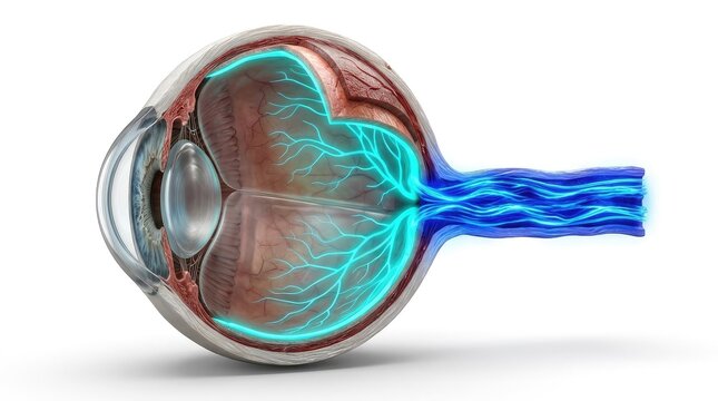 Human Eye Cross Section Showing Retina, Optic Nerve and Blood Vessels
