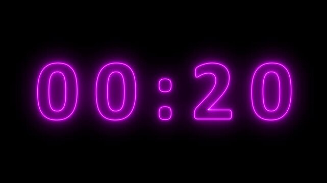 Electric purple neon digital clock displaying 00 22 with a bright, glowing outline against a solid black void, emphasizing the illuminated numbers