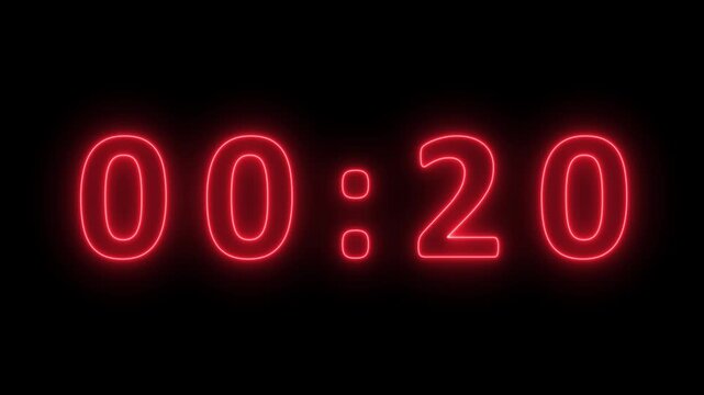 Bright red neon digital clock showing 00 22 with a distinct glowing effect against a completely black background, attention to the illuminated time
