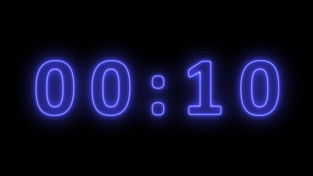 Bright blue neon digital clock showing 00 12 with a deep black background and a subtle radiant light effect