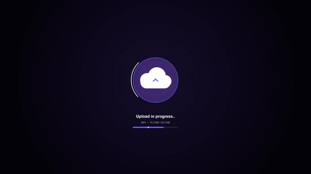 Cloud upload progress animation on dark background
