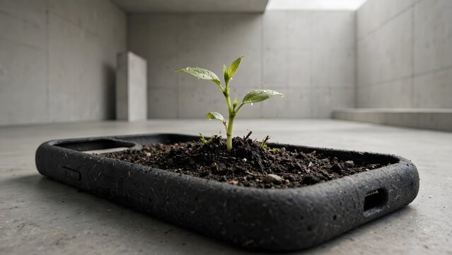 New growth emerging from electronic device in modern architecture