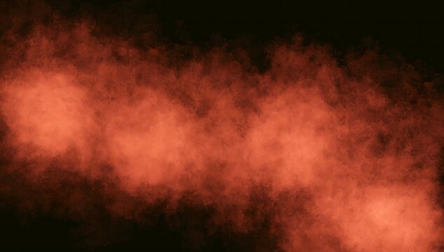 Abstract red and orange smoke cloud texture on dark black background