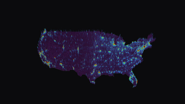 United States population density 3D column visualization map, perspective view