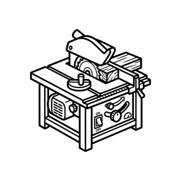 Table Saw Icon - Black and White Line Art Illustration