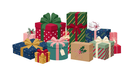 Christmas gift boxes with ribbons and bows isolated on transparent background for holiday greetings or christmas © jamila akter  mitu