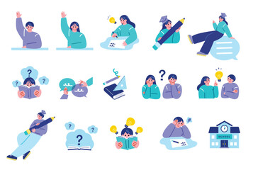 Obraz na płótnie Canvas 勉強する学生のイラストセット