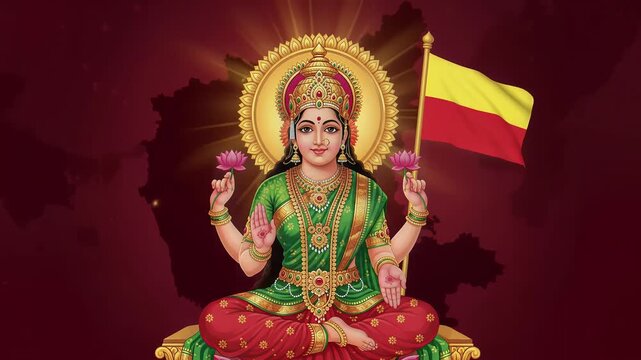 Goddess Bhuvaneshwari and Karnataka Flag for Kannada Rajyotsava