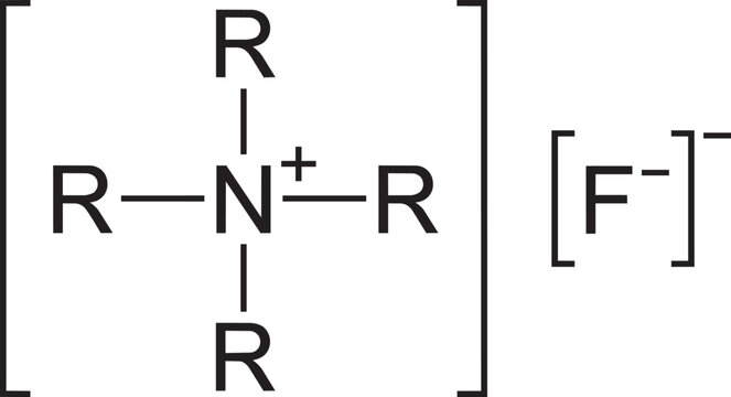 Quaternary ammonium fluoride structural formula featuring central nitrogen atom bonded to four organic groups.