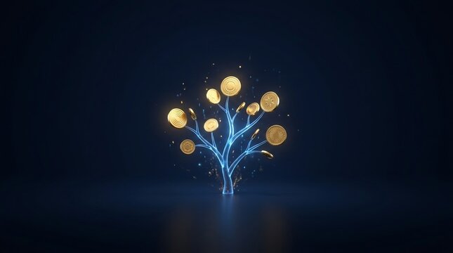 Passive income concept with minimalist glowing money tree