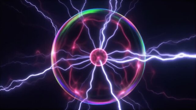 Dynamic Energy Sphere Lightning Loop With Arcs Surrounding And Pulses Traveling Across In Motion