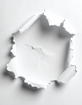 Tattered white paper ripped open revealing a bright, blank void
