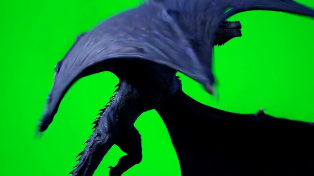 Flying pterodactyl on green screen, prehistoric winged reptile animation, cinematic dragon creature for vfx compositing, chroma key prehistoric animal