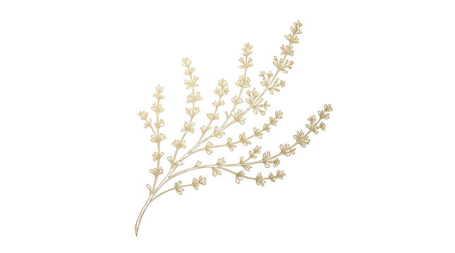 Gold line art illustration of a botanical herb sprig isolated on transparent background