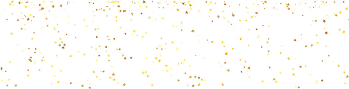 golden star confetti border with elegant festive particles on white background