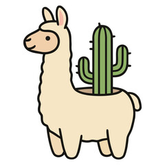 Fototapeta premium Adorable Llama Cactus Planter Graphic with Succulent Pot Illustration for Modern Interior Decor