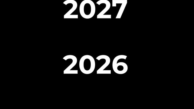 Dynamic annual year countdown animation displaying shifting chronological numbers moving quickly against a solid black background for modern video footage projects
