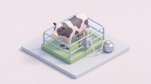 Isometric 3D Illustration of Automated Dairy Cow Milking