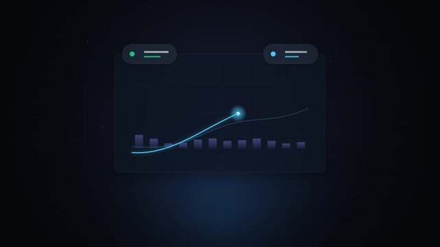 Futuristic HUD data visualization dashboard animation, glowing blue financial growth chart interface, modern digital analytics infographics display.