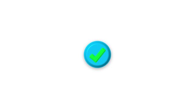 Blue check mark icon in green circle. Isolated on a white background. Checkbox minimalist green speech bubble tick mark icon.