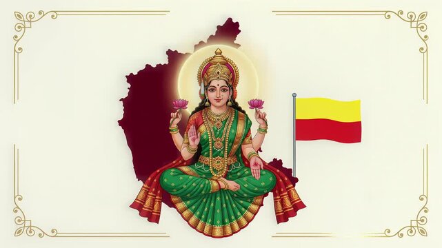 Bhuvaneshwari Goddess with Karnataka Flag for Kannada Rajyotsava Day