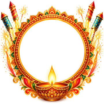 Diwali festival logo banner poster frame design on background.