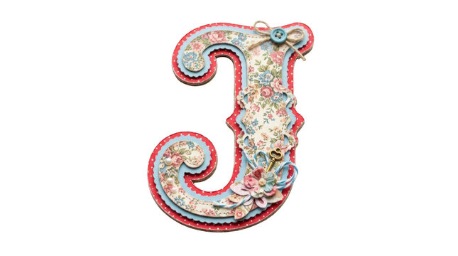 Decorative letter j with floral patterns isolated on transparent background
