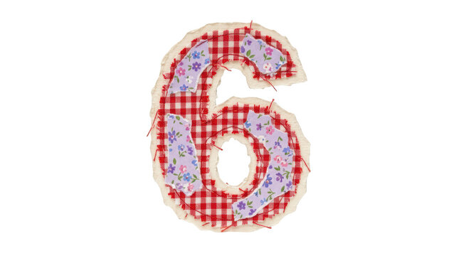 Fabric number six with red gingham and floral pattern isolated on transparent background