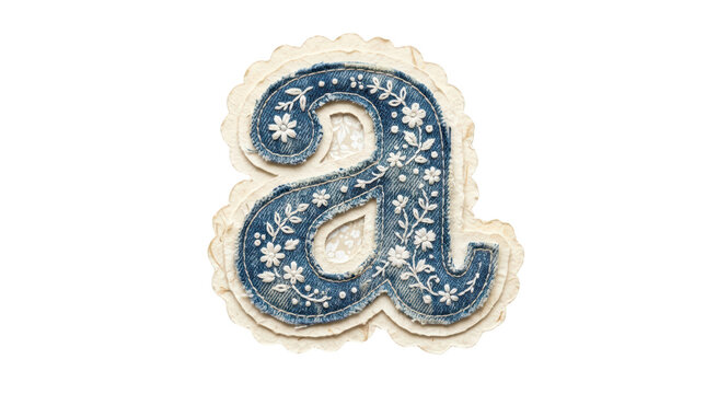 Embroidered lowercase letter a patch isolated on transparent background