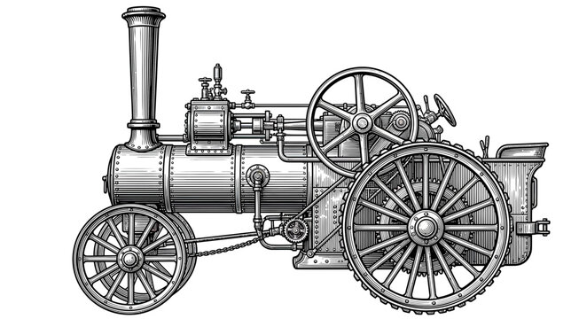 Vintage steam traction engine, historical industrial machine