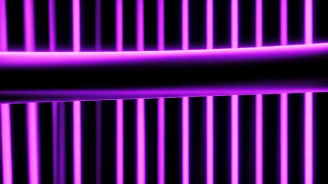 Abstract glowing purple laser beam sweeping across vertical neon lines