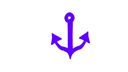 Purple hand drawn ship anchor doodle illustration, nautical marine symbol sketch, bold sailor style sea icon, maritime design element isolated on white background for logo, tattoo and summer design © Silent