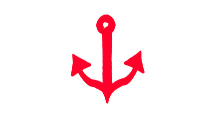 Red hand drawn ship anchor doodle illustration, nautical marine symbol sketch, bold sailor style sea icon, maritime design element isolated on white background for logo, tattoo and summer design © Silent