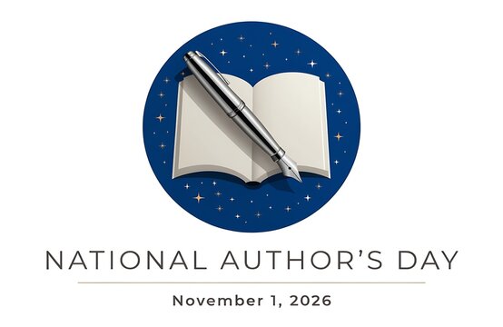 Open book and fountain pen design for celebrating national author day