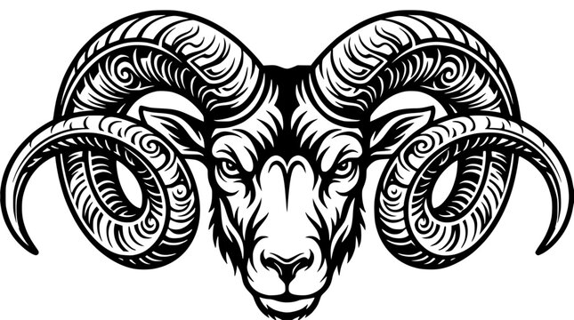 Ram head vector artwork set with simple line art design featuring simple design, minimalist, black and white with illustrations and graphics