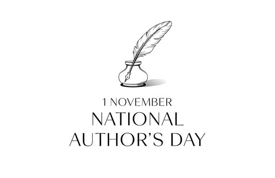 Vintage feather quill pen and inkwell for national author day with white