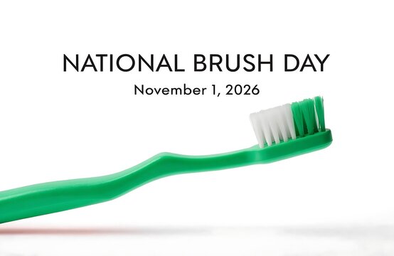 Green toothbrush on white background for national brush day with oral care