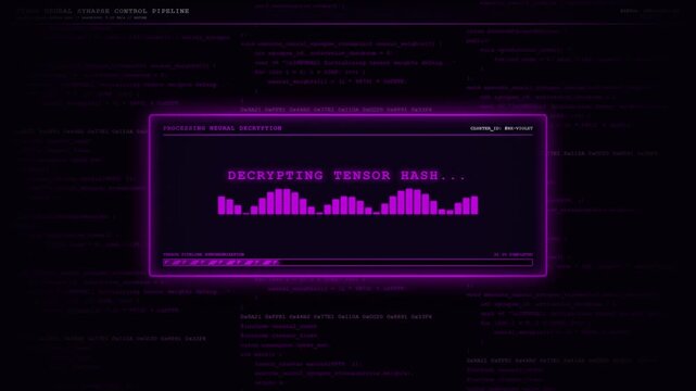 Decrypting Tensor Hash Neural Network Purple Neon Equalizer Code Animation.