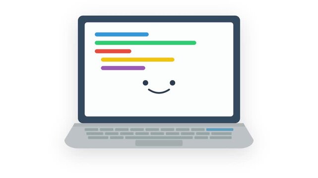 Cute Laptop With Smiley Face and Code Vector Illustration