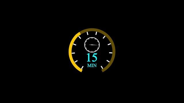 Golden 15 minute countdown timer with clock and circular progress bar on black background
